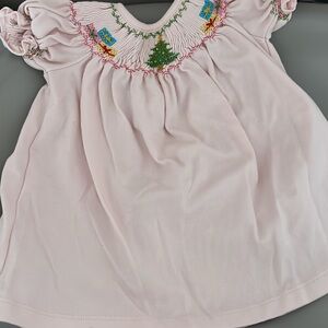 Pink Smocked Baby Dress with Christmas Embroidery